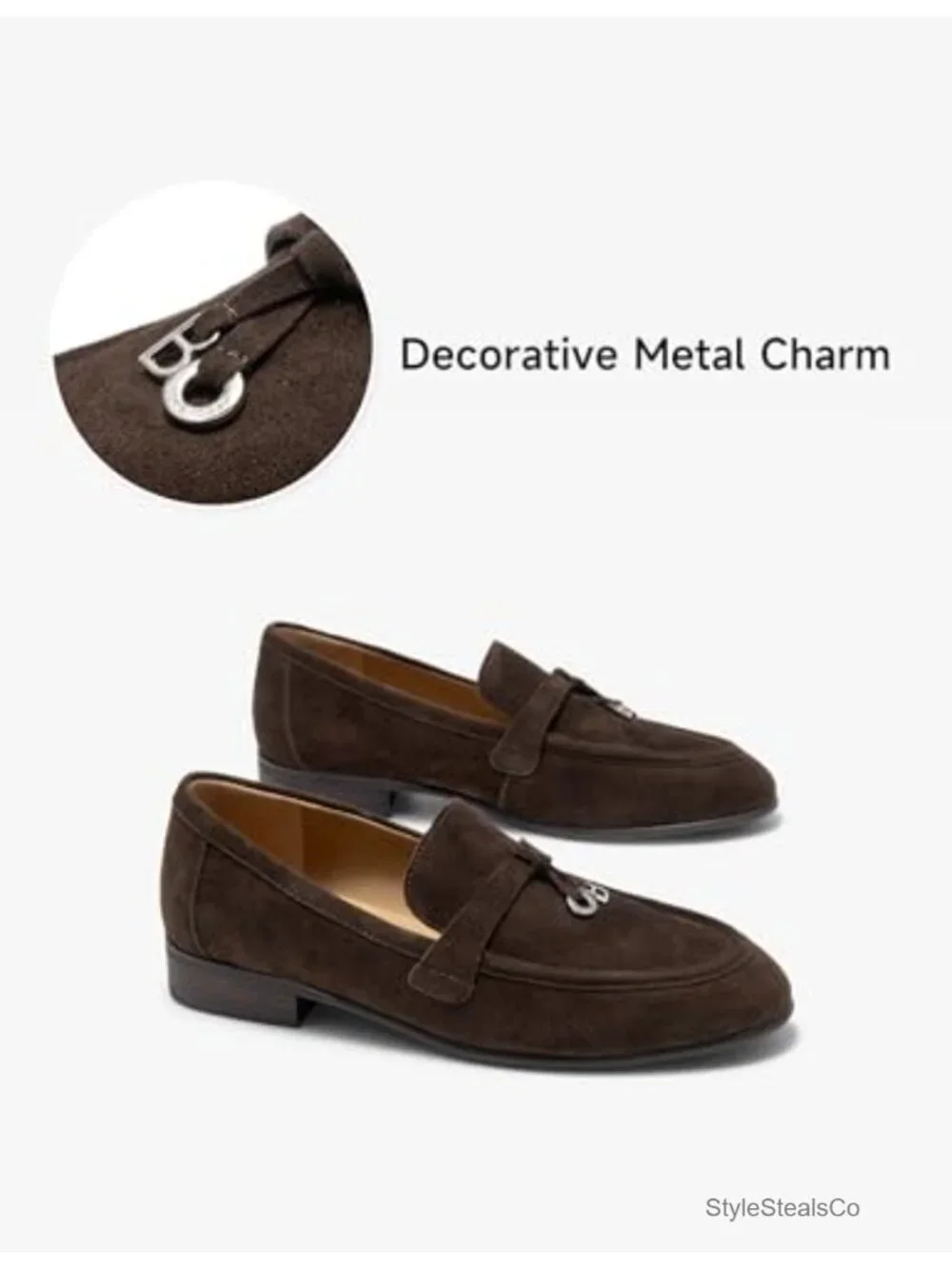 Cow Suede Penny Loafers for Women, Comfortable Slip On Dress Flats, Business